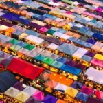 aerial photography of colorful tent